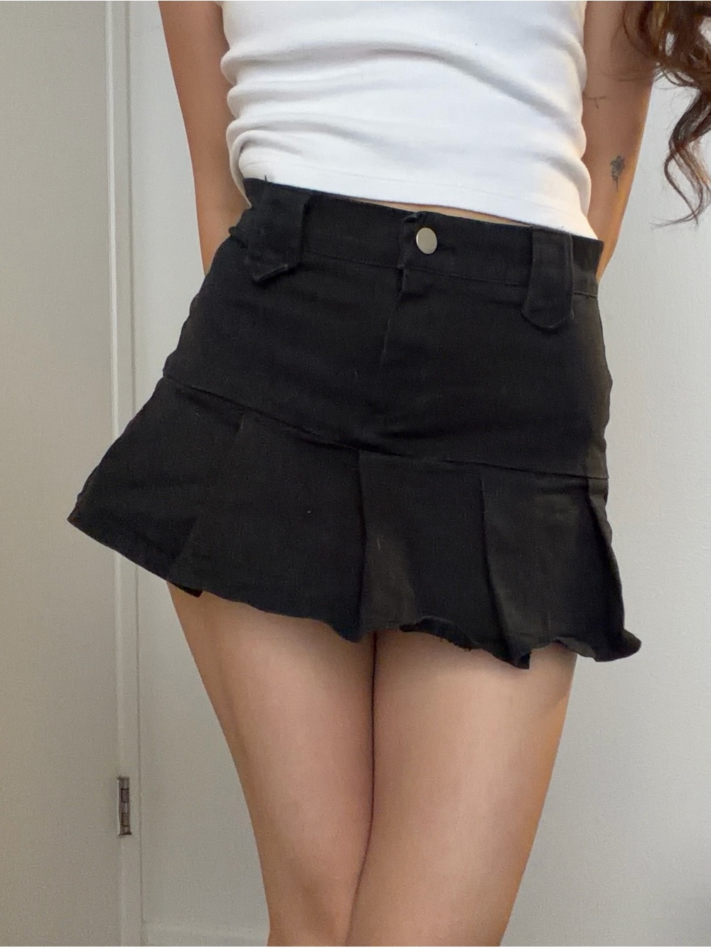 OAK + FORT Black Pleated Mini Skort with Belt Loops